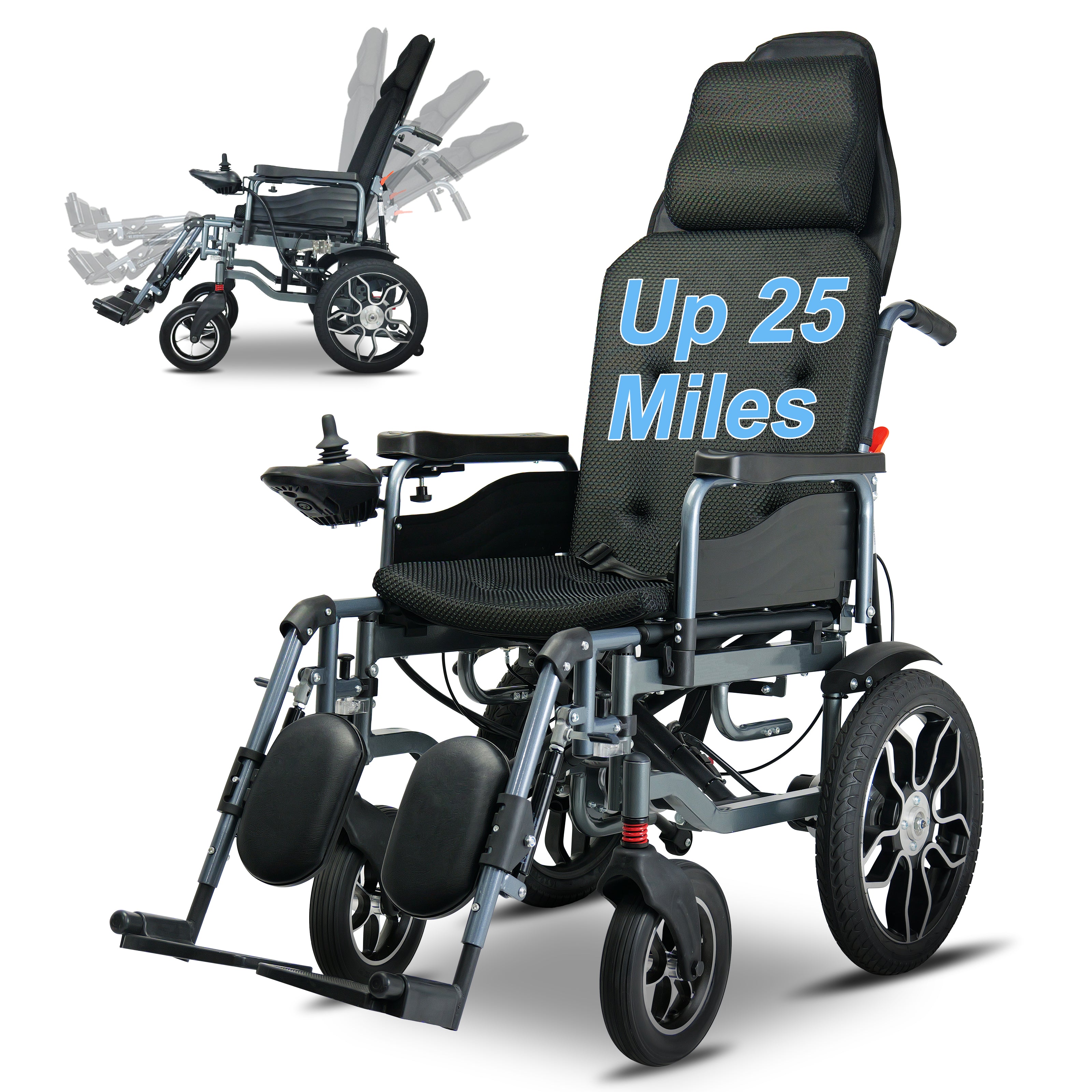 25 Mile Range Adult Power Wheelchair, All Terrain, Lithium Battery