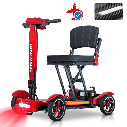 MOVEMAGIC 100% carbon fiber mobile scooter -38 pounds lightweight and foldable, approved for aviation and cruise ships, 288WH battery, 350W silent brushless motor