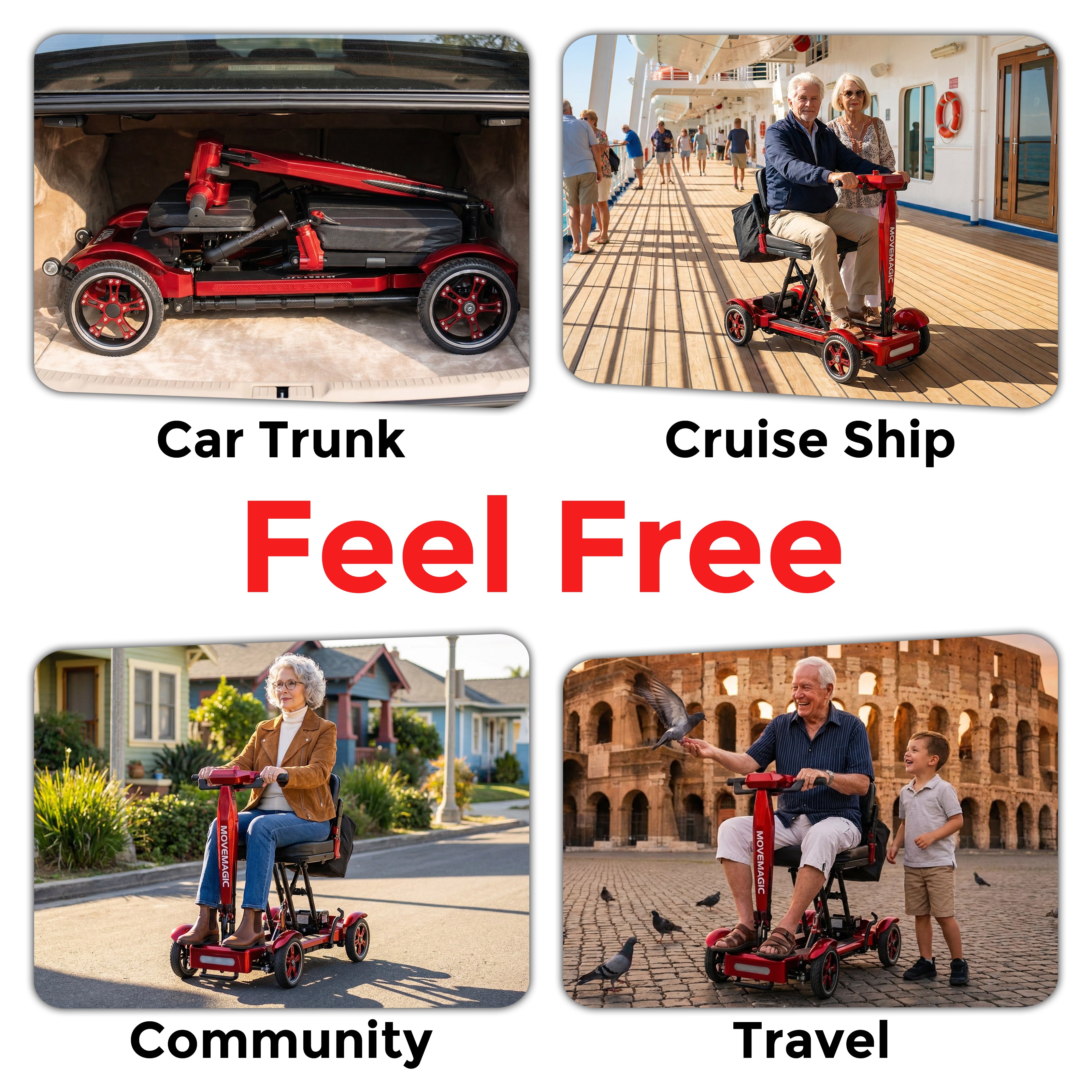 MOVEMAGIC 100% carbon fiber mobile scooter -38 pounds lightweight and foldable, approved for aviation and cruise ships, 288WH battery, 350W silent brushless motor