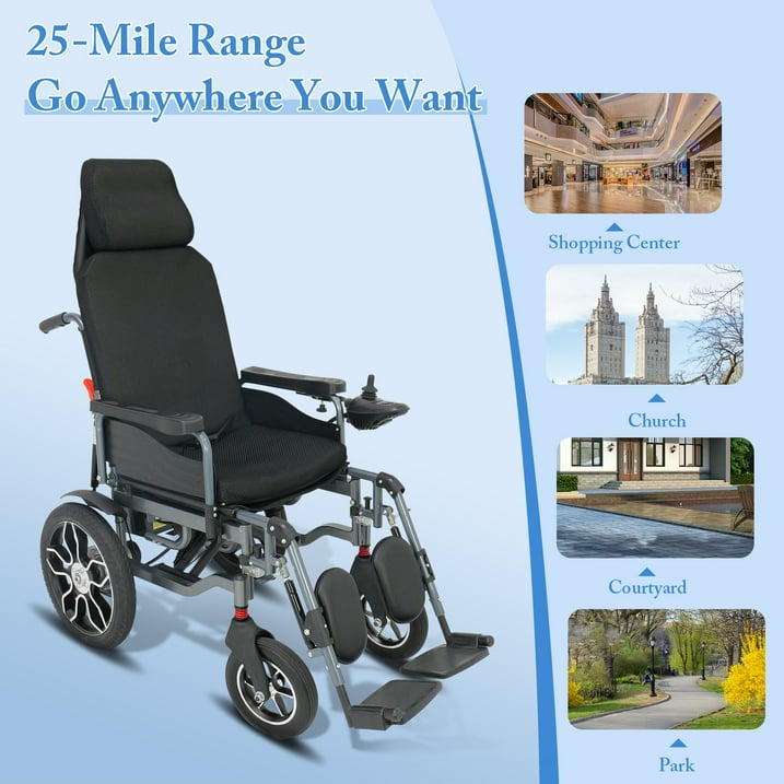 Lightweight Folding Adult Reclining Power Wheelchair 25 Mile Range