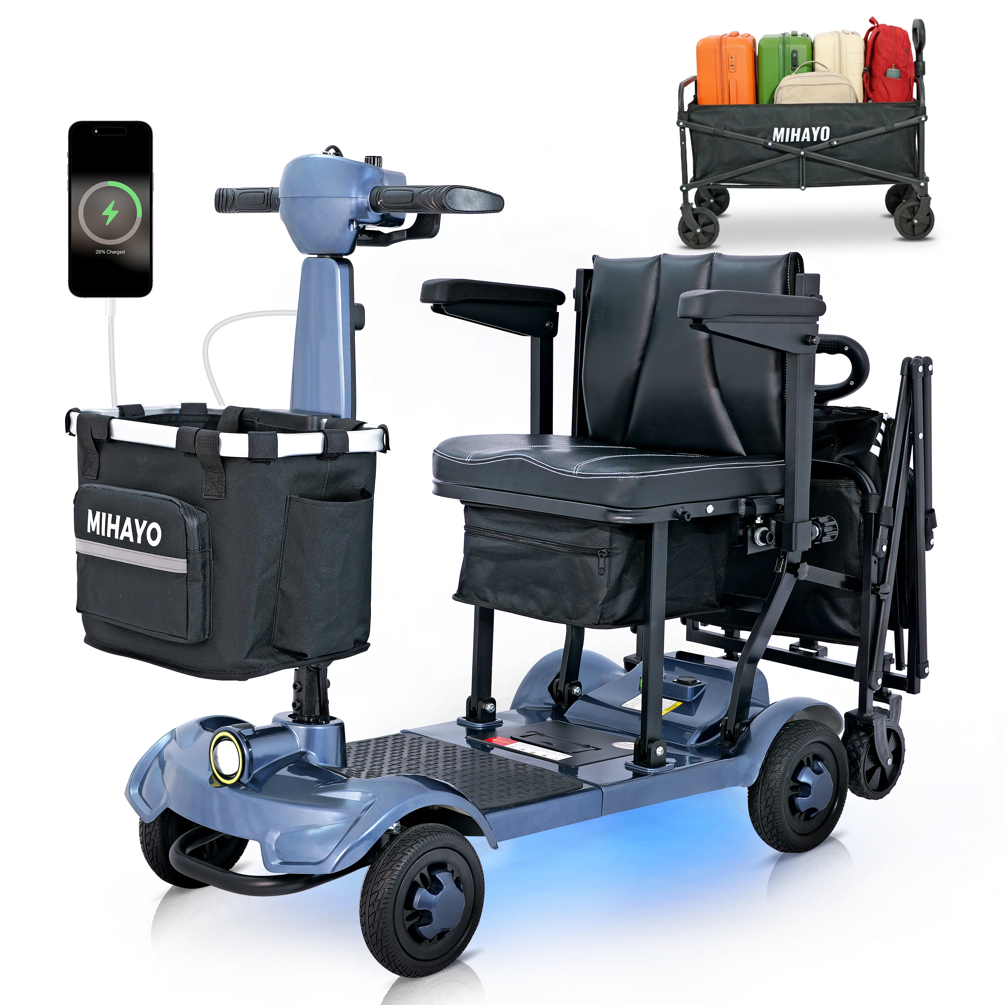 miyo C2 Foldable Mobility Scooter with 112L Total Storage - FAA Approved, 2