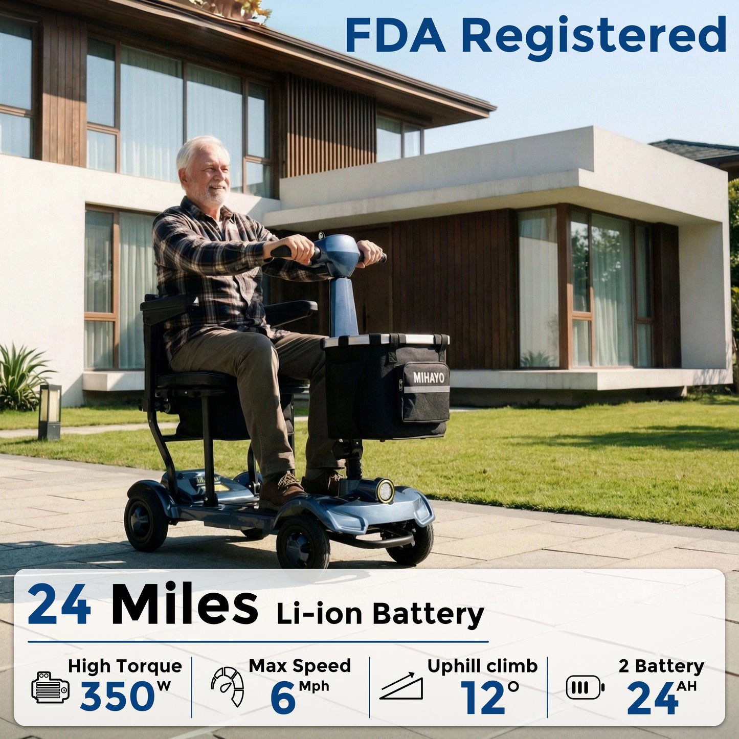 C2 Foldable Mobility Scooter with 112L Total Storage - FAA Approved, 24 Mile Range