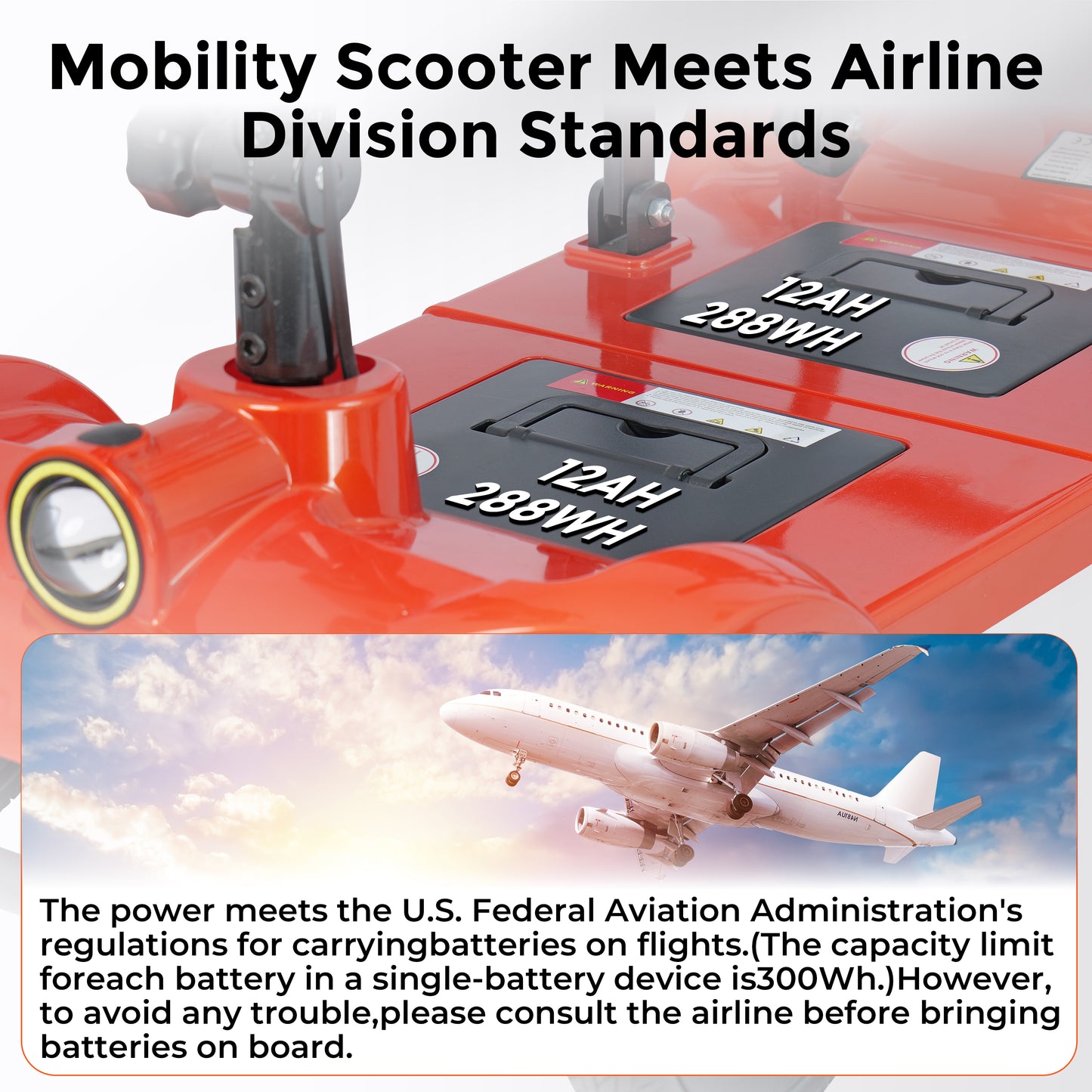LIFEMAGIC Foldable Mobility Scooter with 112L Total Storage - FAA Approved, 24 Mile Range (Includes Utility Cart)