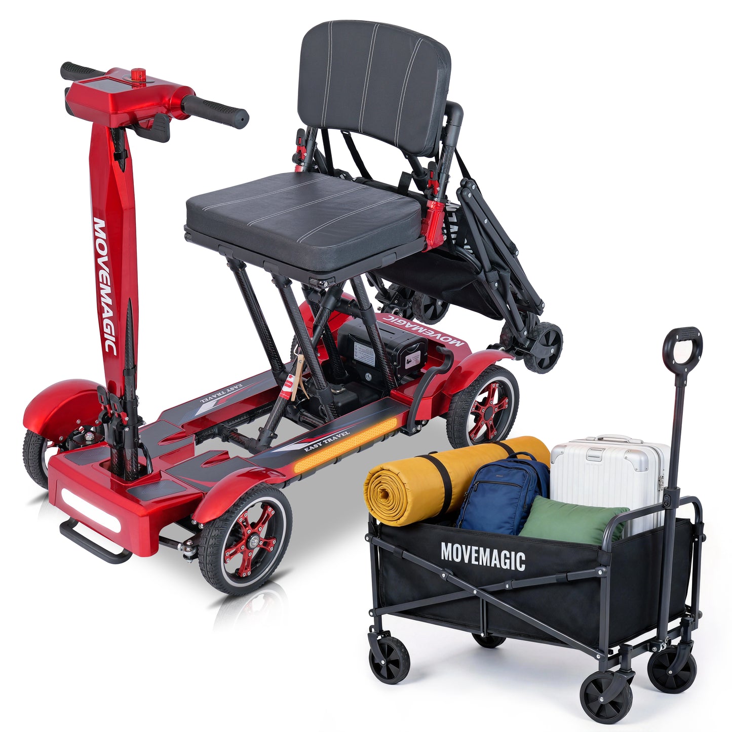 MOVEMAGIC S3 Carbon Fiber Scooter with 80L Camping Cart