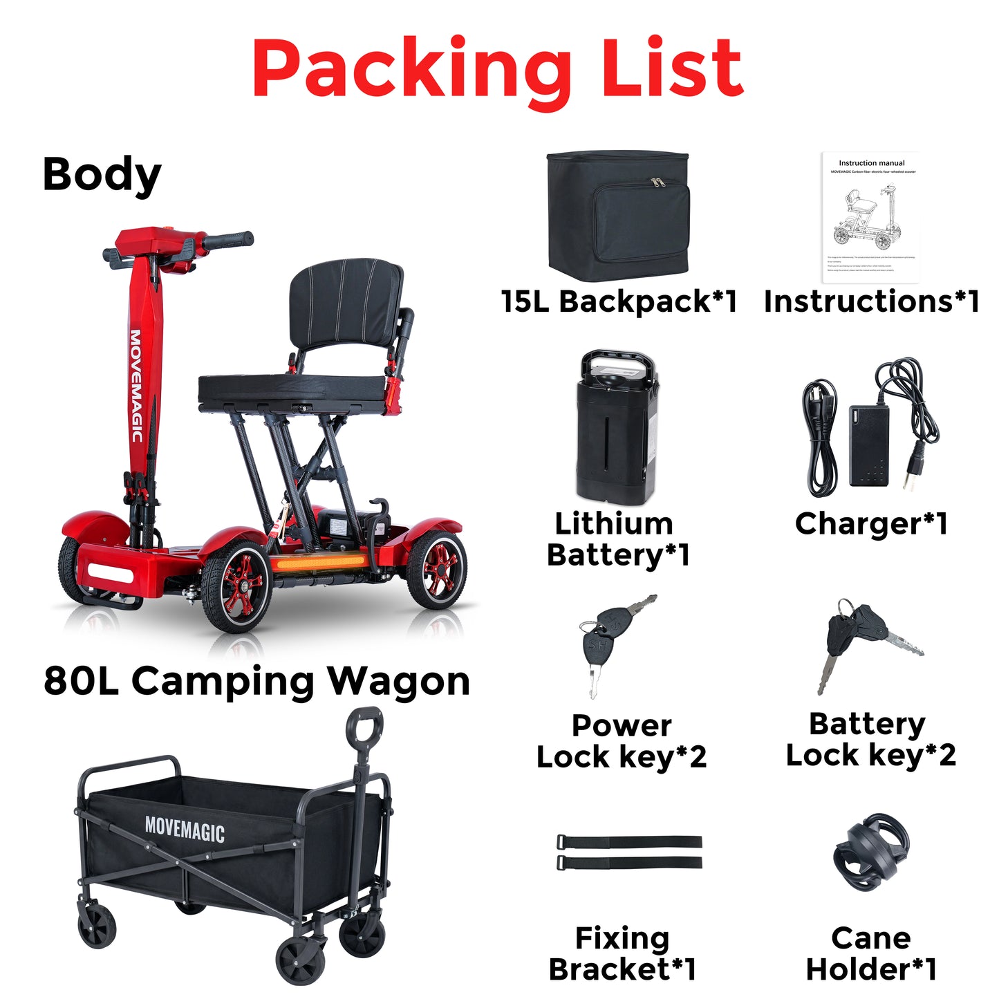 MOVEMAGIC S3 Carbon Fiber Scooter with 80L Camping Cart
