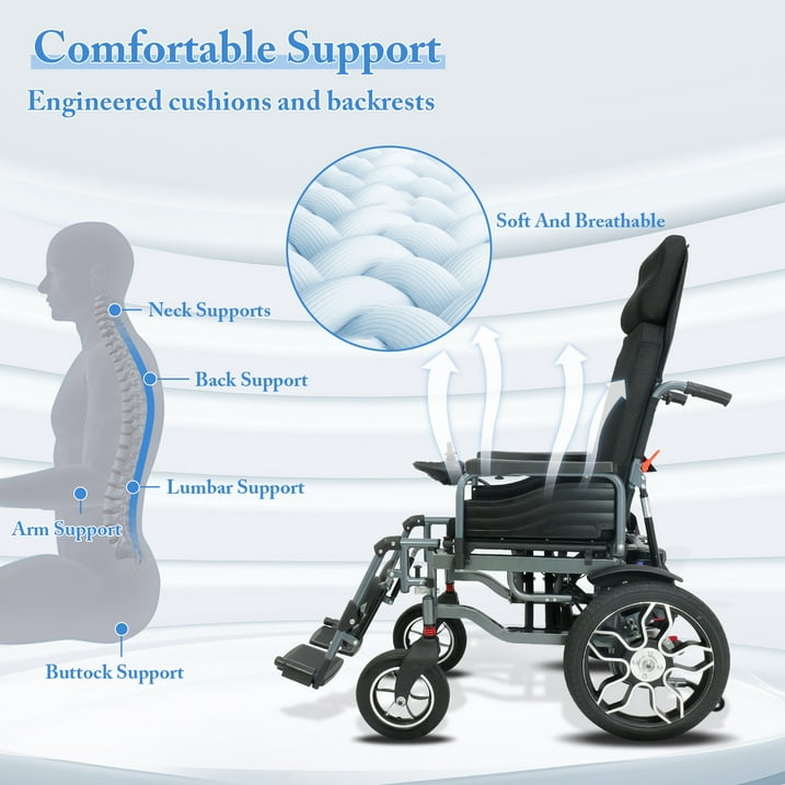 Lightweight Folding Adult Reclining Power Wheelchair 25 Mile Range