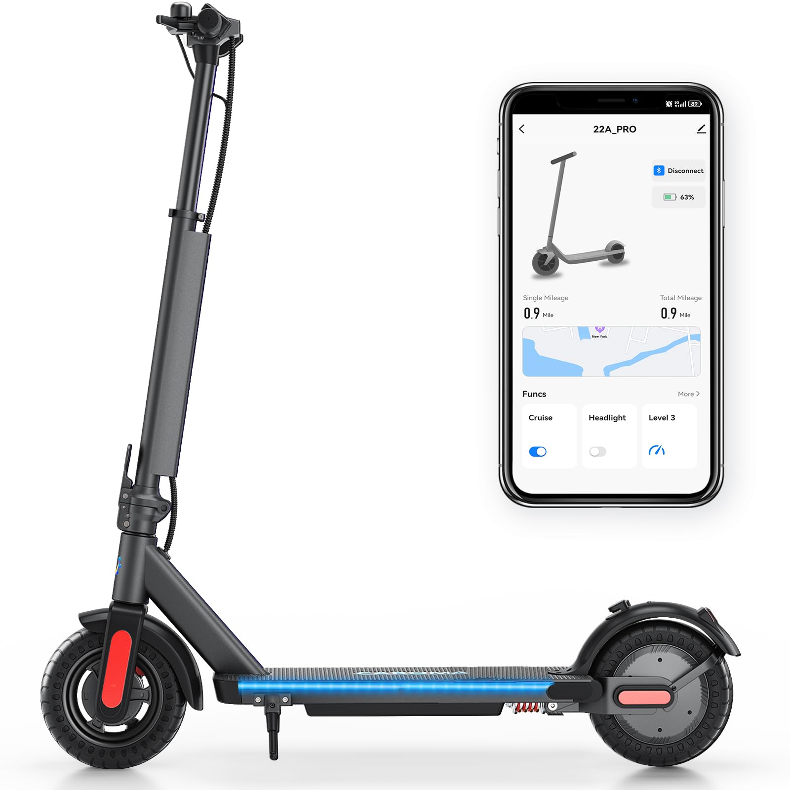 Electric Scooter, 20-25 Miles Range & 20 MPH Speed, 500W Cruise Control, 9/10" Solid Tires