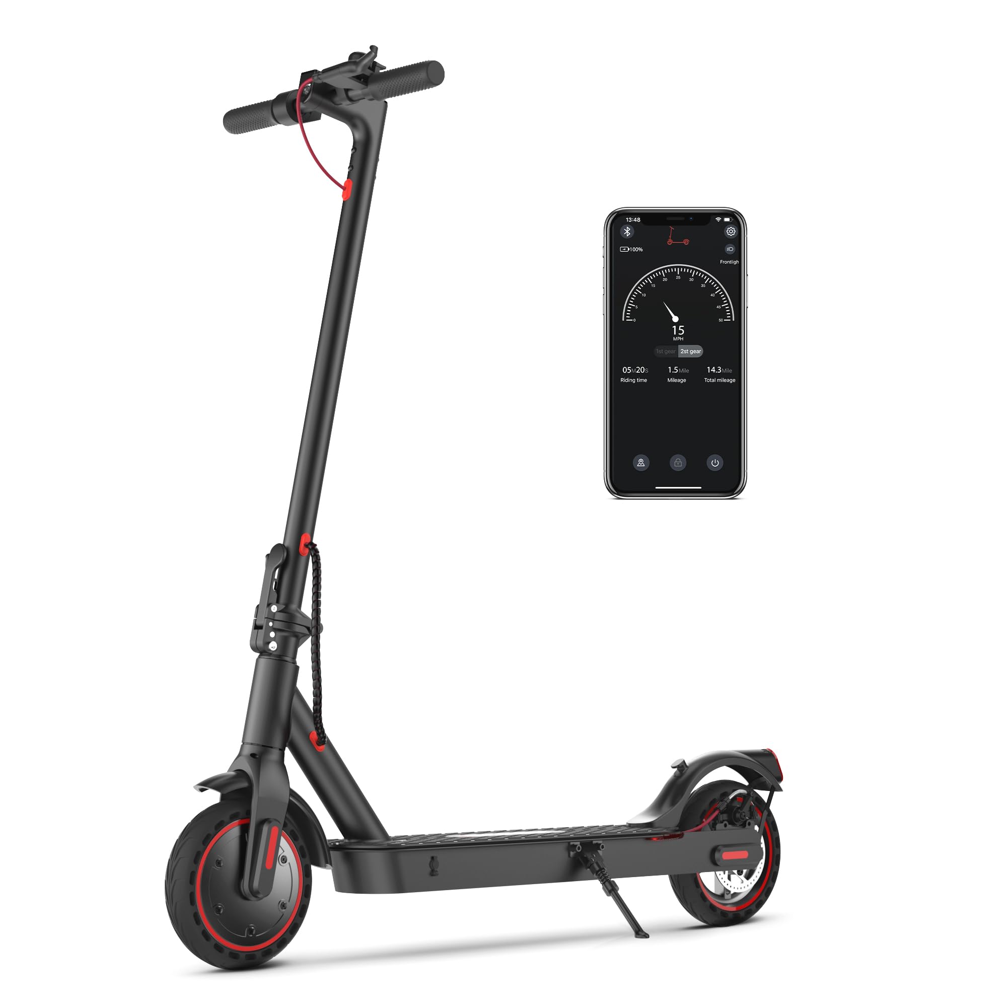 Electric Scooter, 25/22/18 Miles Range, 25/19/15.6 MPH Top Speed, 800W/500W/350W Foldable Commuting Electric Scooter with Double Braking Systems and APP for Adults and Teens