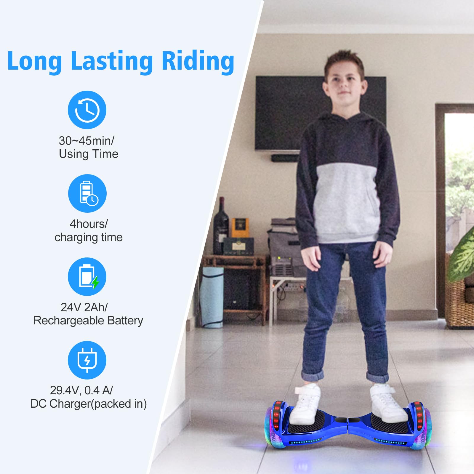 Hoverboard for Kids Ages 6-12, 6.5" Two Wheel Hover Board with LED Lights