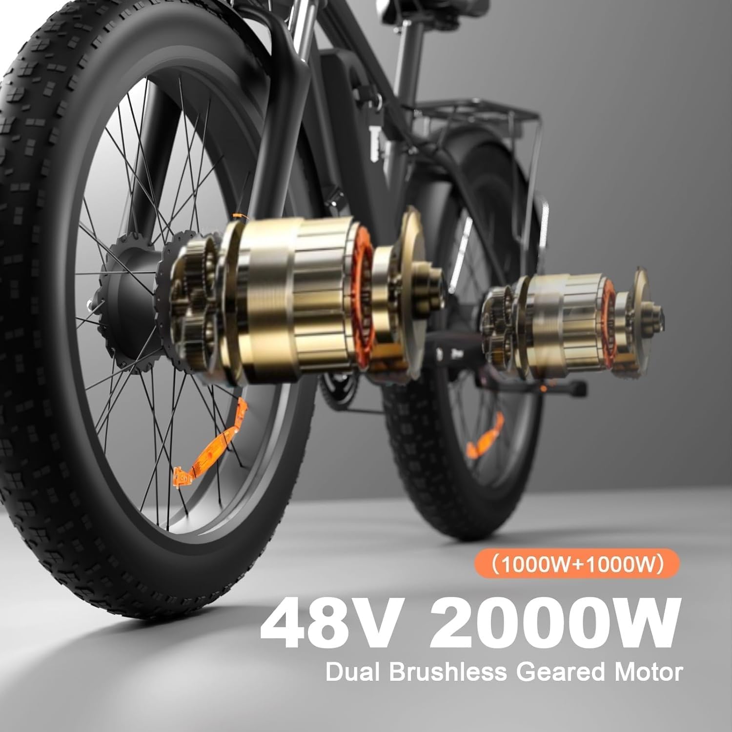 26” Adult Fat Tire Electric Bike, 22.4AH with Hydraulic Shock Absorber, Dual Motor