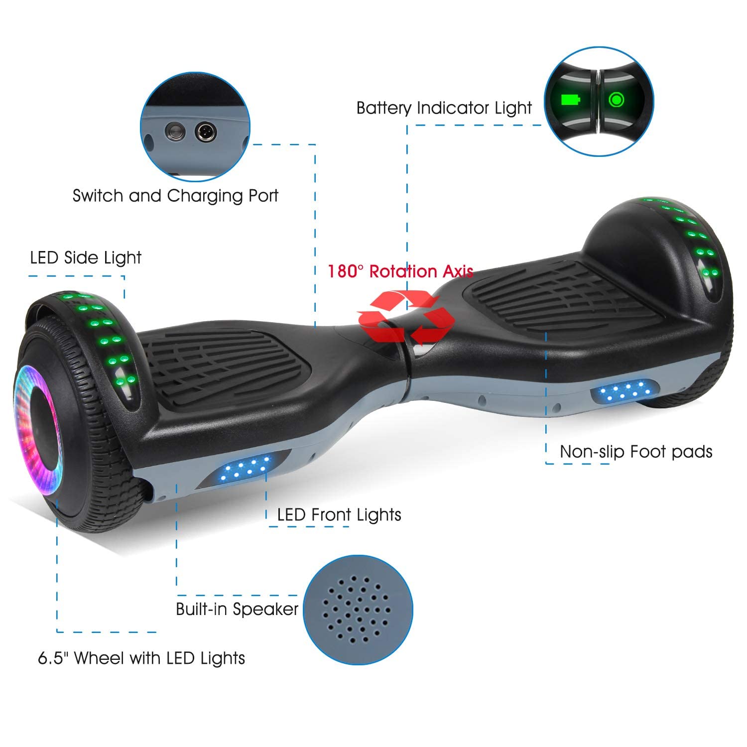 MOVEMAGIC Hoverboard,Self-Balancing Hoverboard with Bluetooth and LED Lights for Kids Ages 6-12