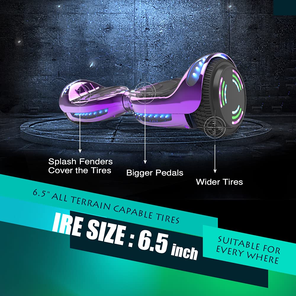 MOVEMAGIC Hoverboard for Kids Ages 6-12, with Built-in Bluetooth Speaker and 6.5" Colorful Lights Wheels, Safety Certified Self Balancing Scooter Gift for Kids