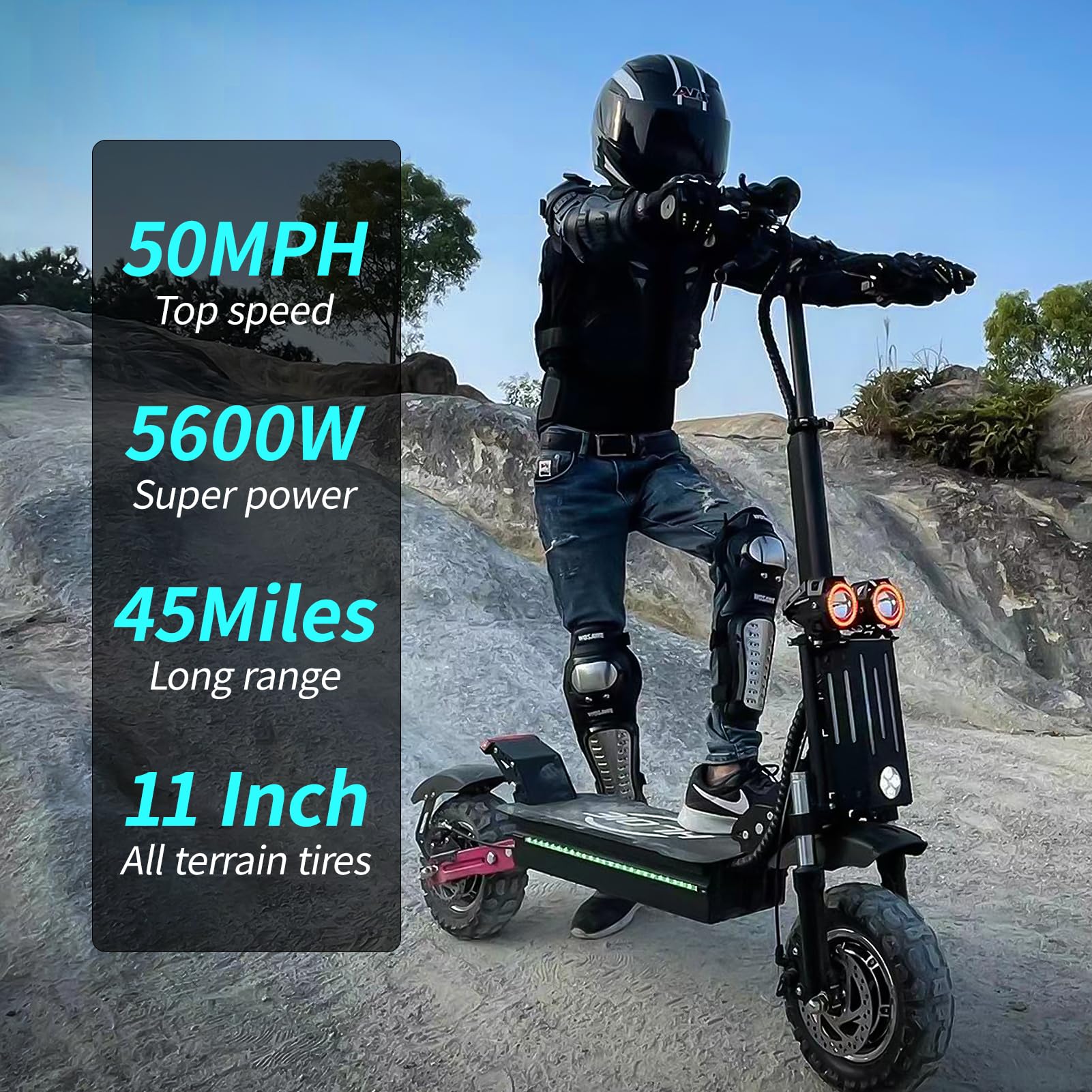 Electric Scooter for Adults 5600W Dual Motor, Up to 50MPH,Battery Range to 45Miles ,11" Off Road Tires