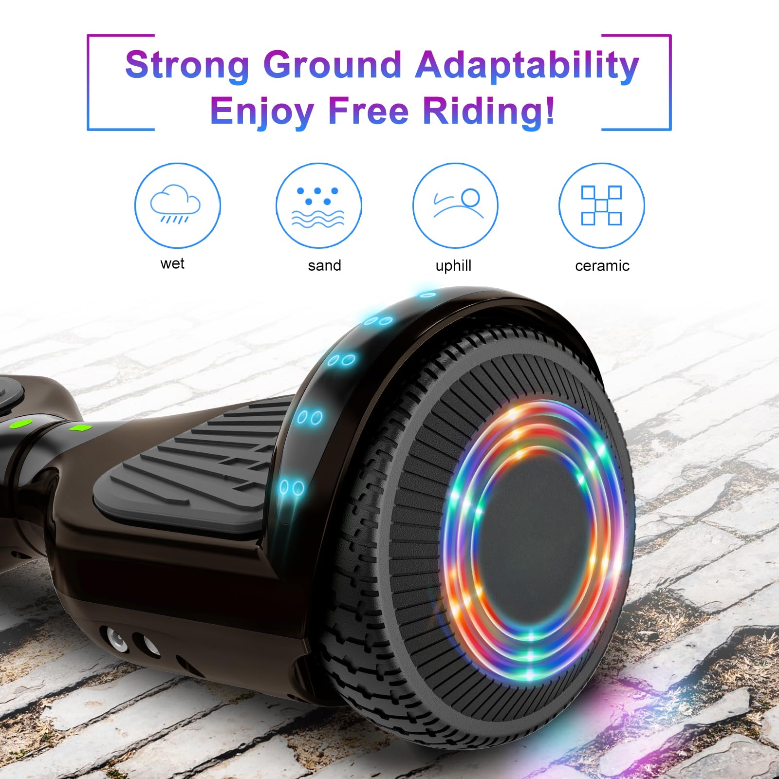 MOVEMAGIC Hoverboard for Kids Ages 6-12, with Built-in Bluetooth Speaker and 6.5" Colorful Lights Wheels, Safety Certified Self Balancing Scooter Gift for Kids