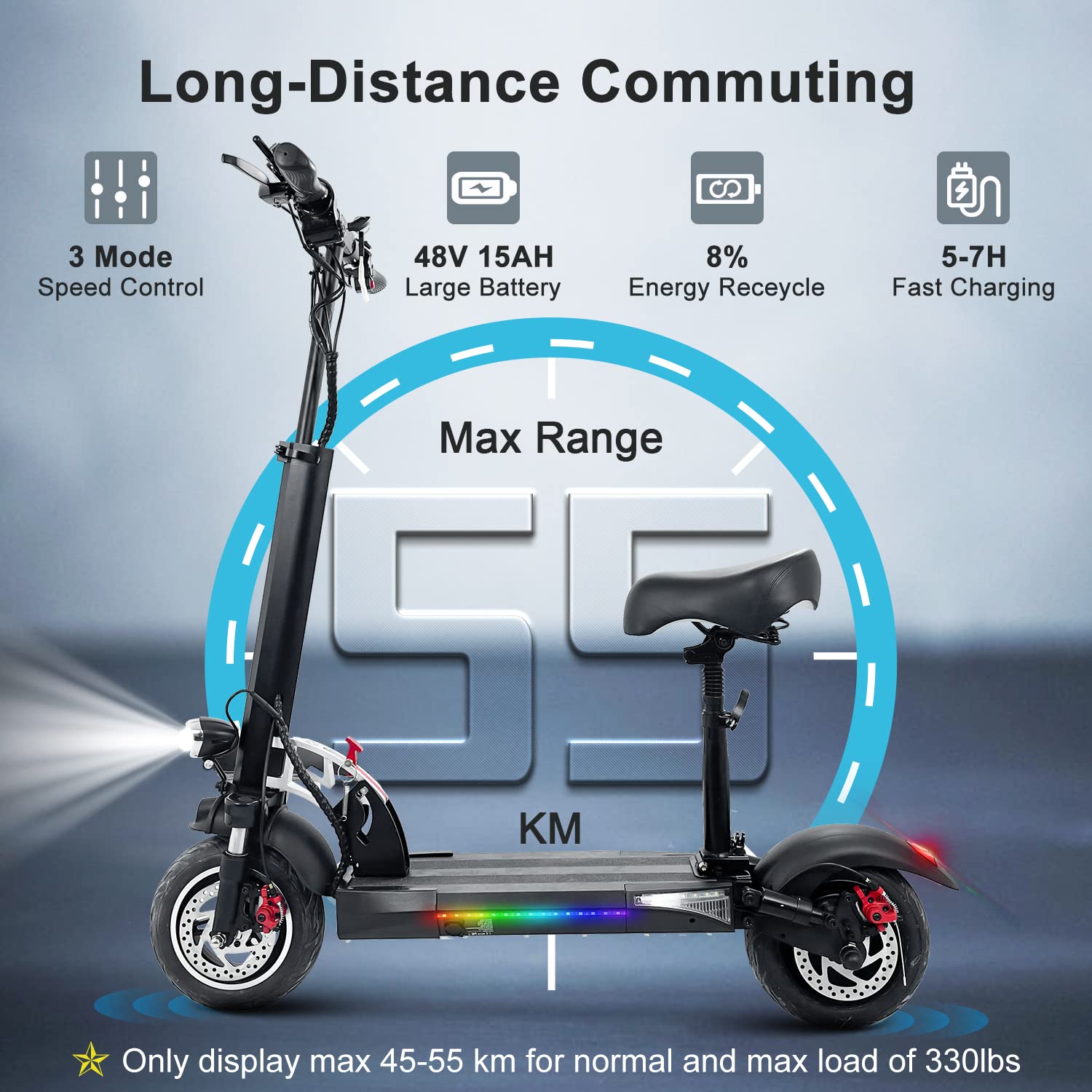 Electric Scooter Adults with Seat, 800W Motor up to 28 Mph & 35 Miles Long-Range, 10" Pneumatic Tire