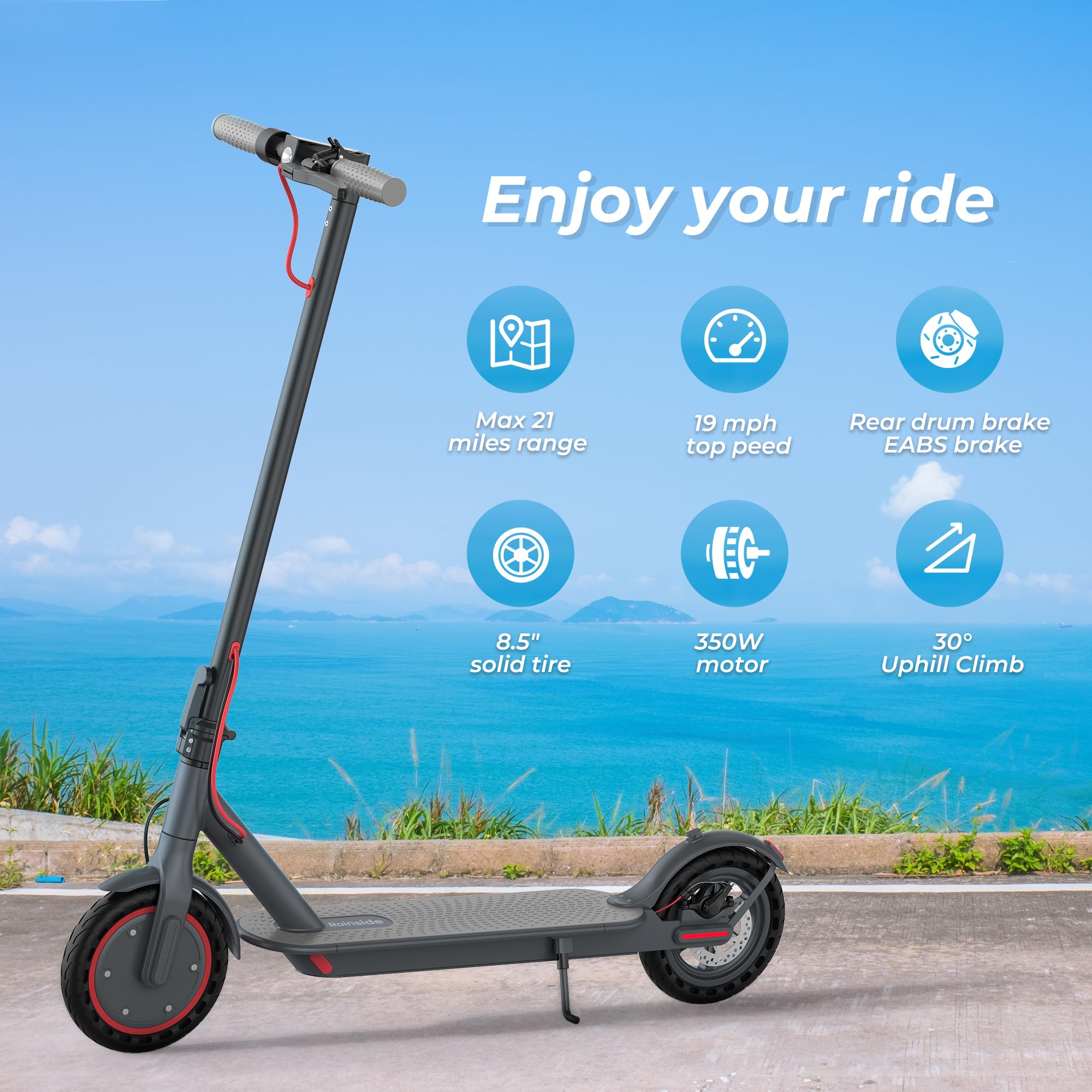 Electric scooter 8.5-inch solid tires, 350-watt motor, 21-mile range