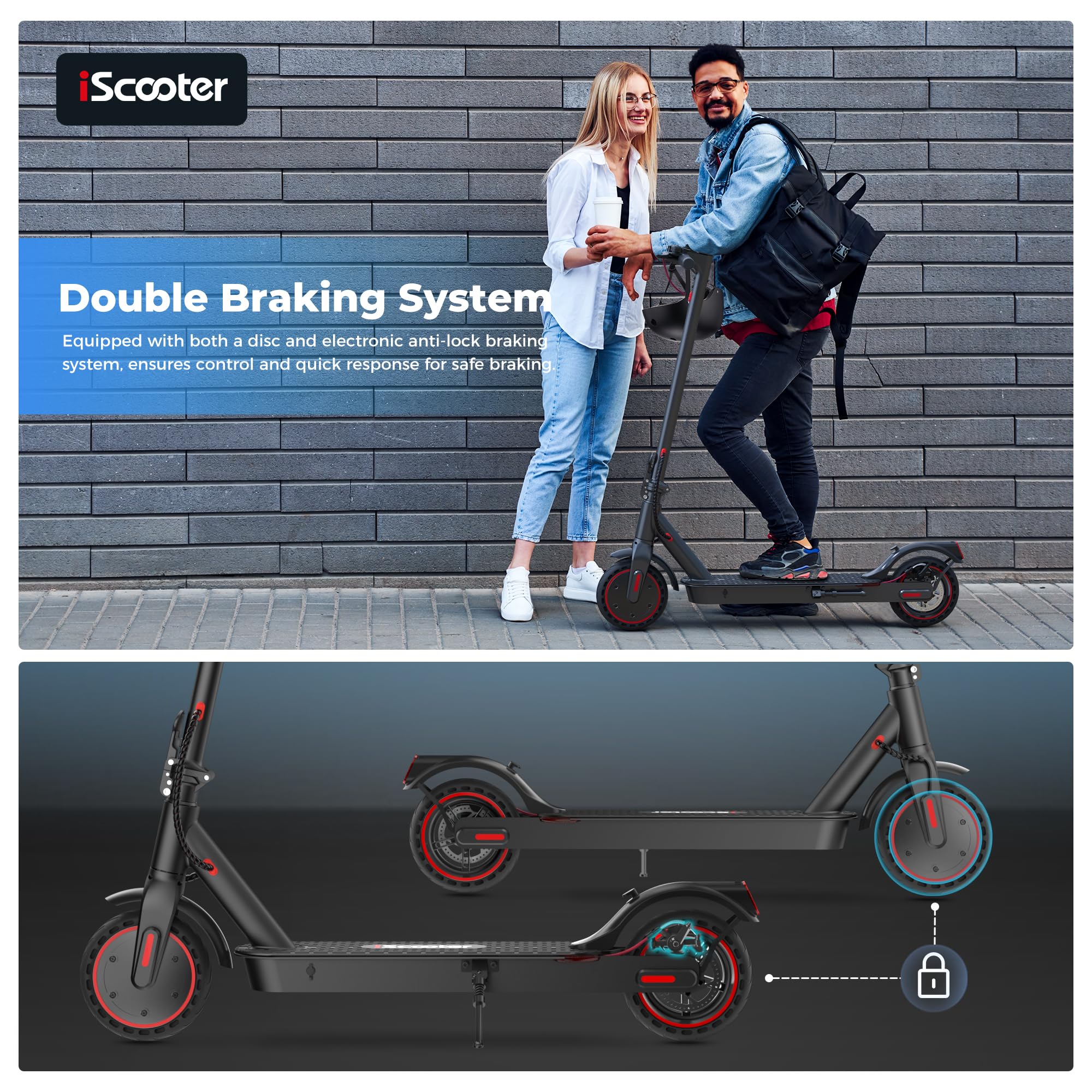 Electric Scooter, 25/22/18 Miles Range, 25/19/15.6 MPH Top Speed, 800W/500W/350W Foldable Commuting Electric Scooter with Double Braking Systems and APP for Adults and Teens