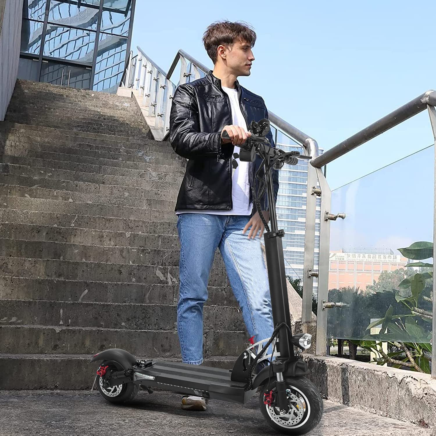 Electric Scooter Adults with Seat, 800W Motor up to 28 Mph & 35 Miles Long-Range, 10" Pneumatic Tire