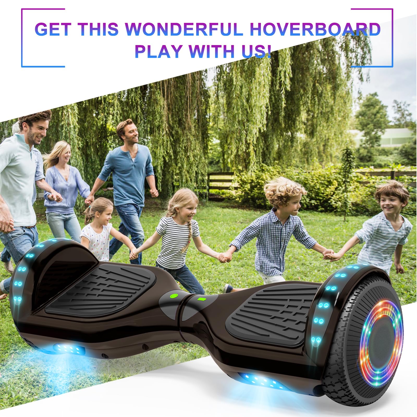 MOVEMAGIC Hoverboard for Kids Ages 6-12, with Built-in Bluetooth Speaker and 6.5" Colorful Lights Wheels, Safety Certified Self Balancing Scooter Gift for Kids