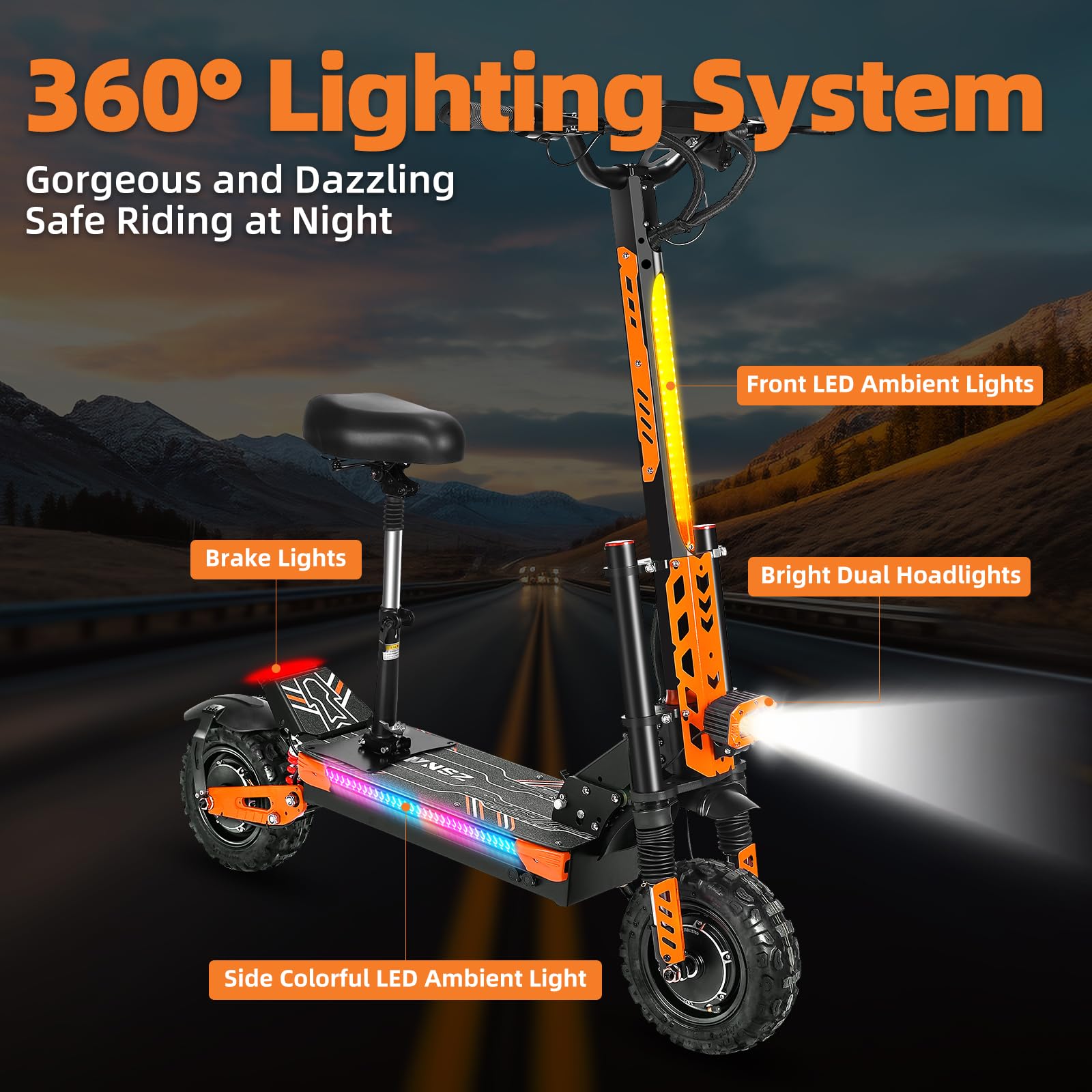 Electric Scooter for Adults 5600W Dual Motors, 30Ah Range 60 Miles, 11” Off-Road Tires