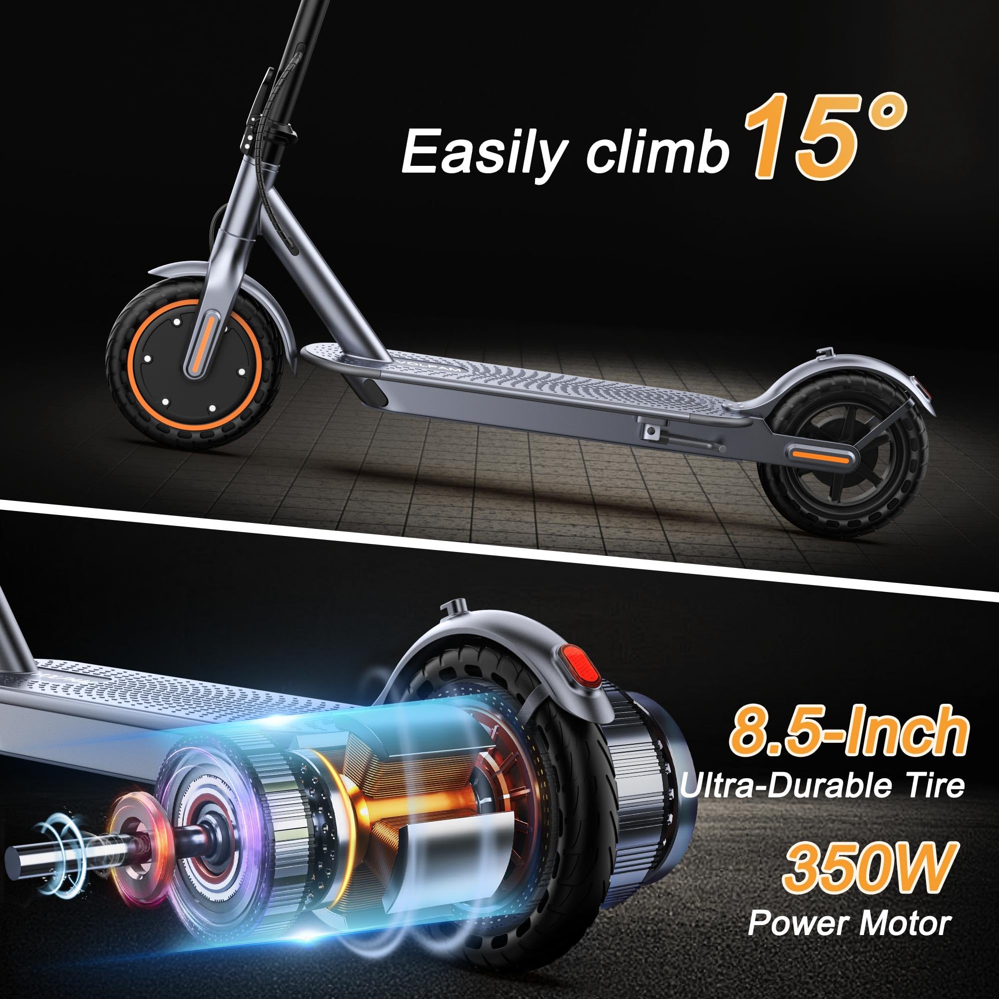 Electric Scooter, 350W Motor, 8.5'' Solid Tire, Max 21-23 Miles Range, Dual Braking