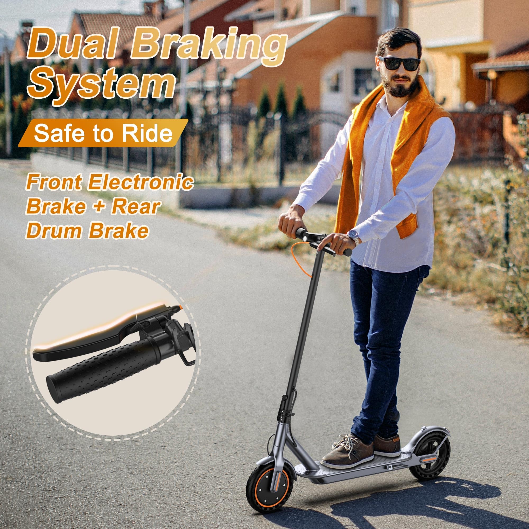 Electric Scooter, 350W Motor, 8.5'' Solid Tire, Max 21-23 Miles Range, Dual Braking