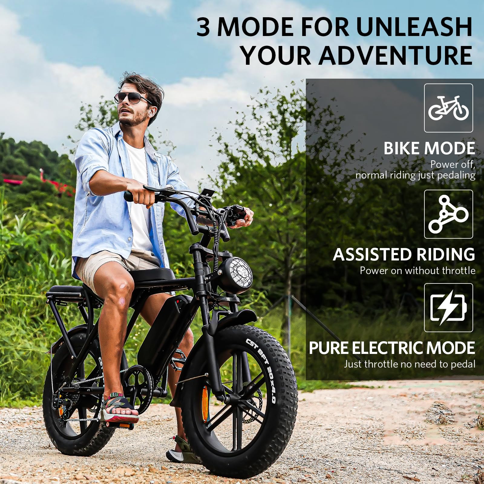 20” x 4.0 Electric Mountain Bike, 750W Brushless Motor 15Ah, 7 Speed